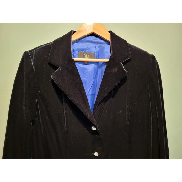 Black Velvet 3 Rhinestone Button Blazer Bows Pockets Sz 12 Whimsygoth - Picture 2 of 11